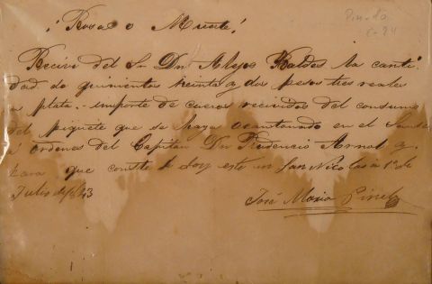 Carta - Recibo manuscrita y firma Jos M.Pinedo.