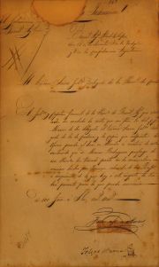 Carta al Gob. de Cordoba firmada por Rosas y Arana. Averas. enmarcada