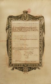 Impreso ordenando caballero firmado por Isabel II , enmarcado