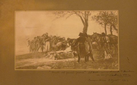 Fotografa Muerte de Guemes, dedicada a Sra Harilaos por Alice.Bs. As. -7-
