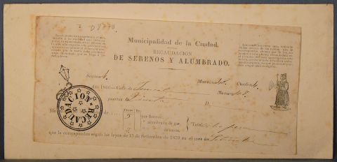 BOLETA DE RACAUDACION DE SERENOS Y ALUMBRADO, MUNICIP. ..Bs.As. 1860