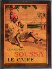 Placa grande madera publicidad cigarrillos egipcios década 1920