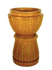 Gran cache pot de cermica esmaltada, con decoracin floral, amarillo.