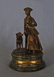 Mujer con perro, bronce pequeño.
