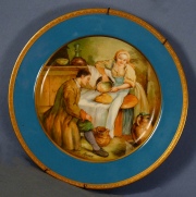 Platos de porcelana Limoges c/paisajes, fdos Musset, borde celeste (4) -133