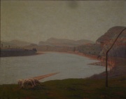 CASETTI, Vitorio 1891-1977 'Paisaje costero von ovejas', óleo 90 x 75