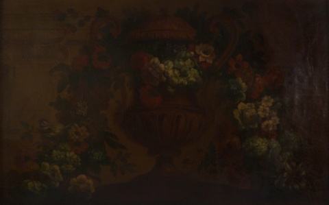 Anonimo Vaso con flores, óleo sobre tela, muy craquelado..