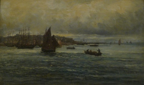 Vernier, Emile 'Barcas en la Costa', óleo sobre tela