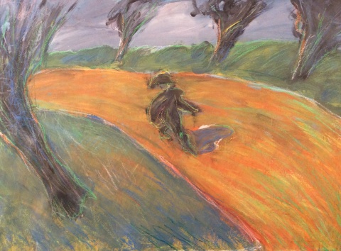 Lisazo, personaje en un paisaje, óleo. -76-