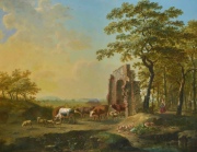 B. C. Koek Koek, Vacas en un paisaje, óleo sobre tabla. 50 x 60 cm. Marco con averías.-103-