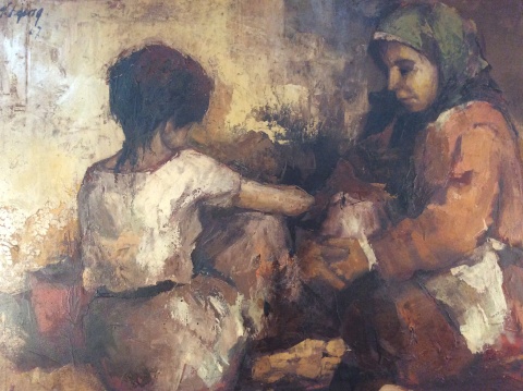 Tejera, M. Angel 'Jovenes sentadas', leo 80 x 110 cm.