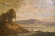 Achille Zo Jean B. (1826-1902) Paisaje con lago y personajes, óleo rest. -5-