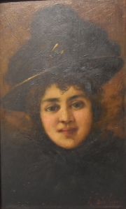 Delle Vedove. Joven con sombrero, óleo sobre tabla -50 x 30 cm.