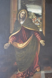Santa con ciudad al fondo, óleo Anónimo sobre tela 120 x 89 cm