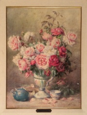 Rivoire, Francois Jarra con flores, acuarela