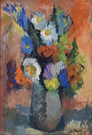 Rossi, R. Jarrón con Flores, óleo 34 x 24 cm.