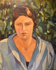 Camús, Blanche Agustine 1884 - 1968 Joven entre el follaje, óleo