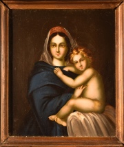 Virgen con niño, oleo sobre cobre. Escuela napolitana del 700.
