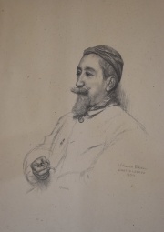 Auguste, Leroux 1904. grabado, Personaje fumando. 24 x 20 cm.