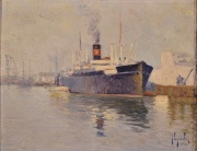 Lynch, Justo 'Barco en el puerto', óleo