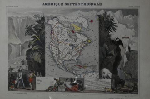 Ameríca Septentrionale, grabado en colores por Levasseur