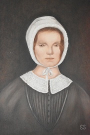 Mujer con cofia, óleo inicialado E.S. 50 x 40 cm.