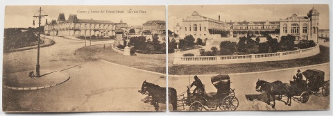 Antigua postal panoramica en dos piezas del casino y bristol