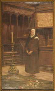 José Alcazar Tejedor, 1850 - 1907. 'Religiosa', óleo. Mide: 57 x 34,5 cm.