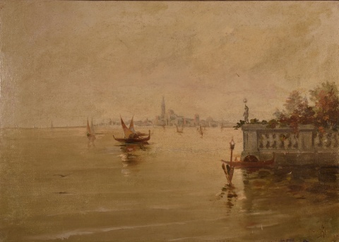Dos óleos de Venecia, Anónimos; sobre tela; inicialados en forma ilegible. Miden: 34 x 48 cm.