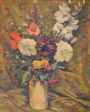 F. Fabregas. Vaso con flores, óleo firmado en 1940. Mide 60 x 49 cm.