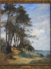 Trouillebert, Paisaje con Personaje, óleo sobre tela de 48 x 39 cm.