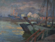Coppini, Barcos, óleo de 14 x 18 cm. Cachet de Gal. de arte Rioboo