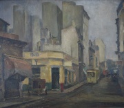 Luis Gowland Moreno, Calle Tucumán, oléo 55 x 65 cm. Año 1945. Cachet de Sociedad Arg. de Artistas Plásticos.