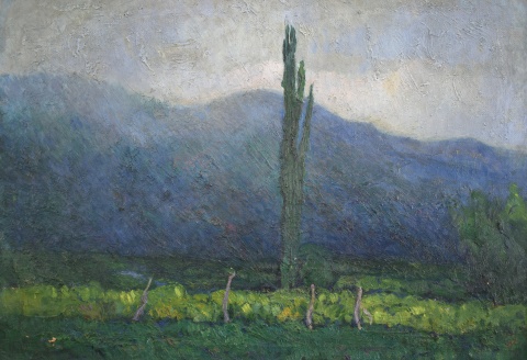 Atilio Malinverno, El Solitario óleo de 56 x 77 cm. Saltaduras.