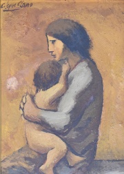 López Claro, César. Maternidad, óleo de 20 x 14 cm. Expo Witcomb 1942.