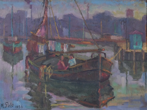 Nicanor Polo, Barcos, óleo de 29,5 x 39 cm.