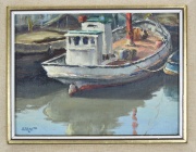 Salat, Francisco, Barcaza Frutera, óleo de 18 x 25 cm. Certiificado de Autenticidad de Gal. Suipacha