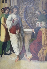 Anónimo, Esc. Catalana, Jesús y las Mujeres, óleo sobre tabla. de 62 x 40 cm.