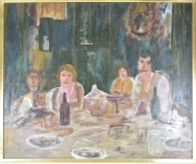 Saiace, Nestor, Comida Familiar, óleo de 50 x 60 cm.