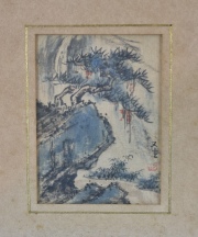 Pintura oriental sobre bordado, pequeo formato. 11 x 8 cm.
