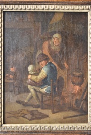 Anónimo, Escuela Holandesa, Familia en un interior, óleo sobre tabla. Mide 26x19cm