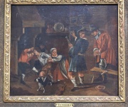 Escuela de Tenniers, Interior de taverna con personajes. óleo sobre tabla. Mide: 23,5 x 27,5 cm.