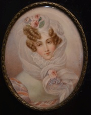 Dama tocada con rosas, Lauterbourg, miniatura oval