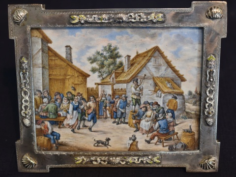 Jour de Kermesse, miniatura basada en una obra de Teniers, con marco.