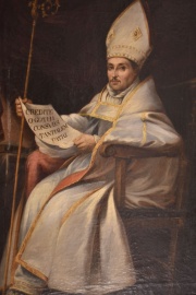 Obispo, oléo sobre tela, con pergamino con inscripción (262)