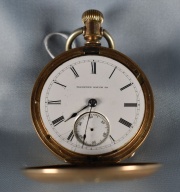 Reloj de Bolsillo Hampden Watch Co. Roturas. Sin apunzonar. En estuche cuero bordó. Si es de oro. (571).