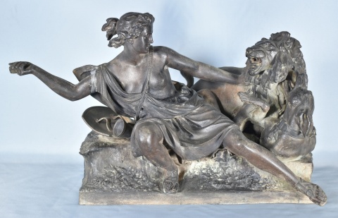Franz, 1851. Dos esculturas de petit bronce. Mano restaurada. Luchando contra felinos. (666)