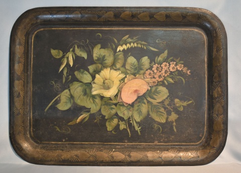 Bandeja rectangular de laton pintada con flores (868)
