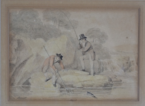 S.Howitt, La Pesca, tres acuarelas. 14 x 19 cm.