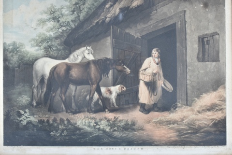 The Horse Feeder, Grabado a color por J. R.Smith, tomado de una obra de Morland.